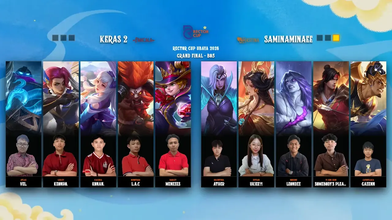 Rector Cup Ubaya 2026 MLBB broadcast screen 3