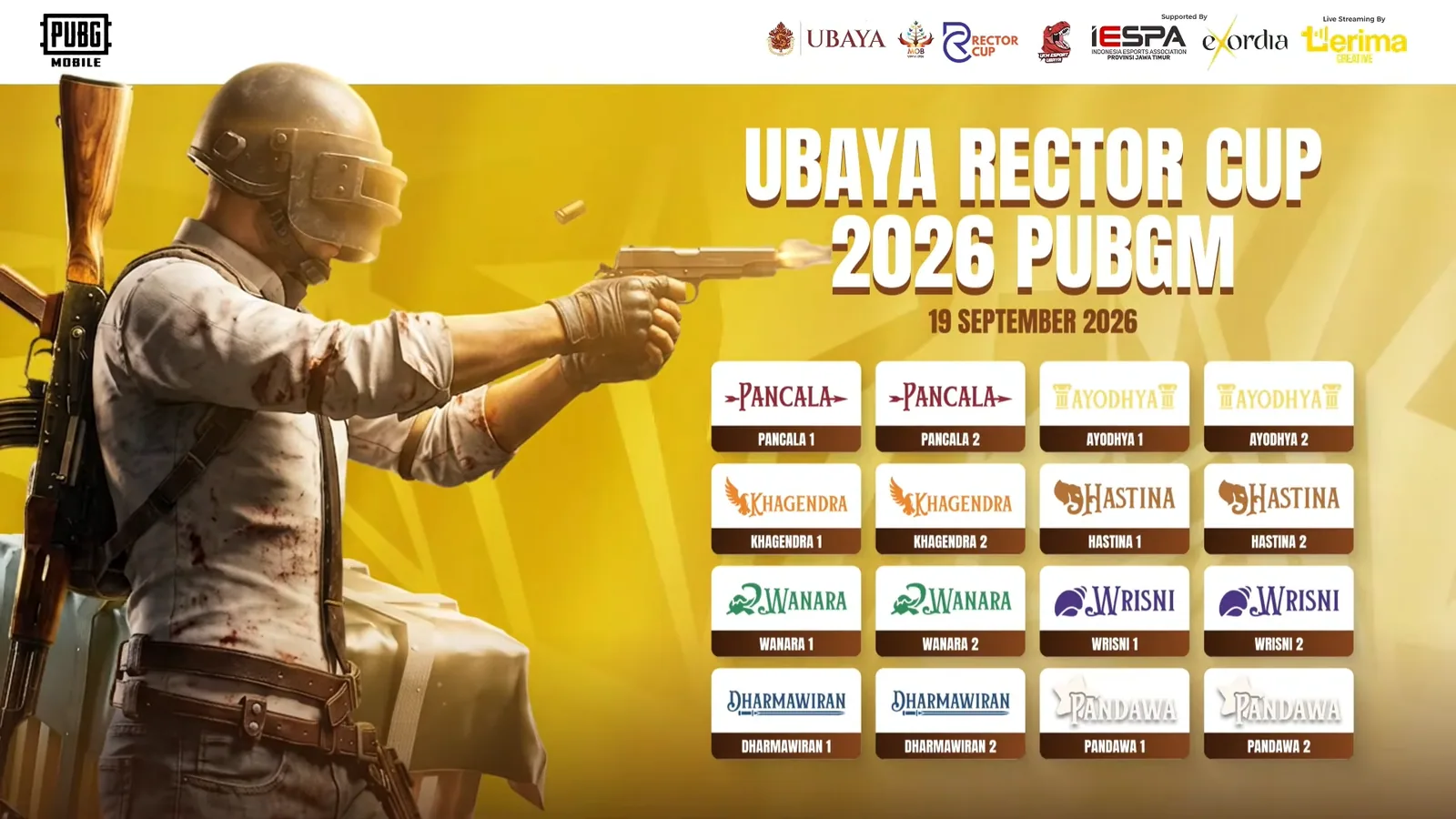 Rector Cup Ubaya 2026 PUBG Mobile broadcast screen 5