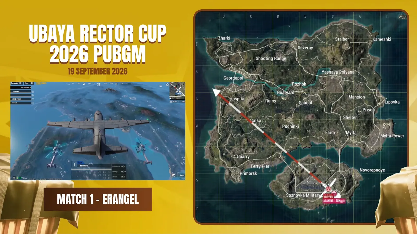 Rector Cup Ubaya 2026 PUBG Mobile broadcast screen 8