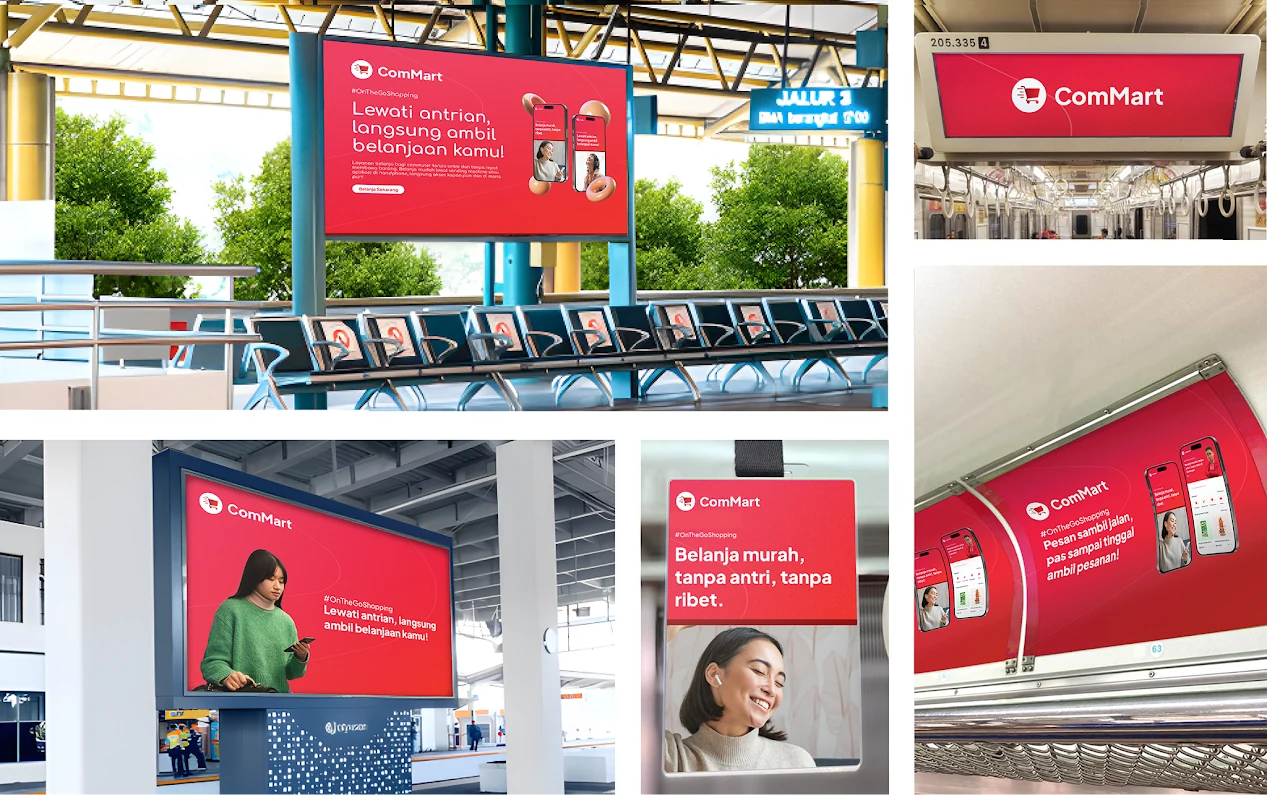 Commuter Mart concept shown in a train interior and station kiosk