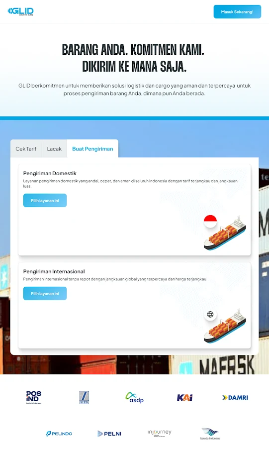 GLID Logistics tablet UI — create an order