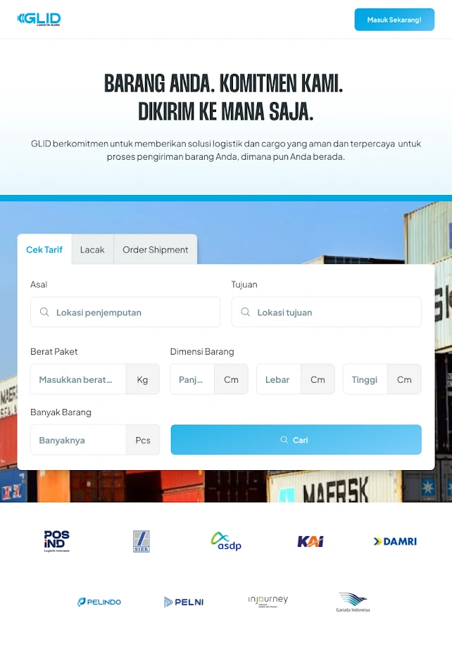 GLID Logistics tablet UI — logistics portal homepage