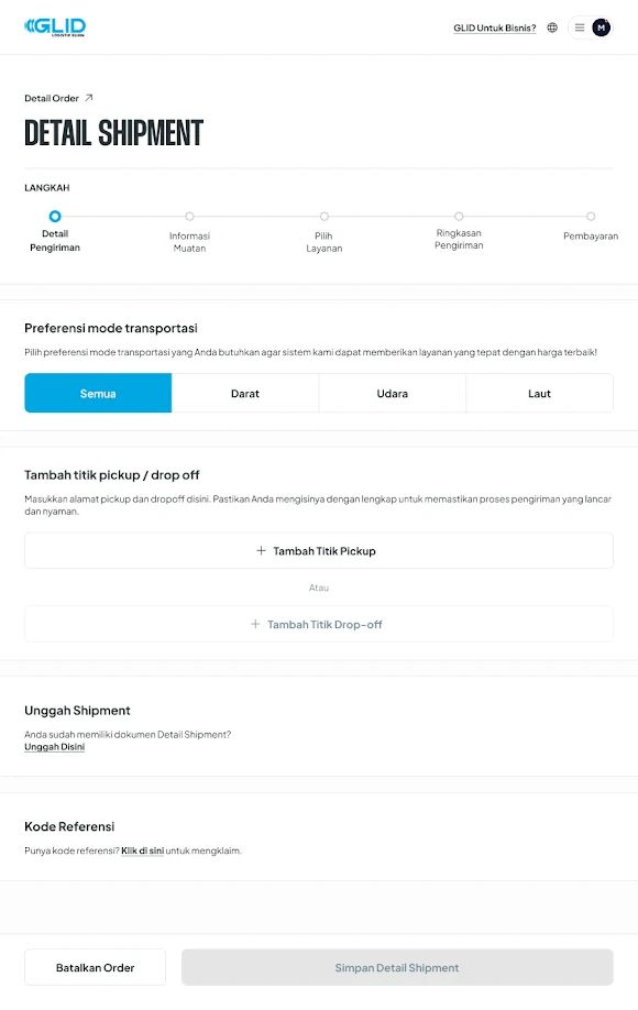 GLID Logistics tablet UI — shipment details