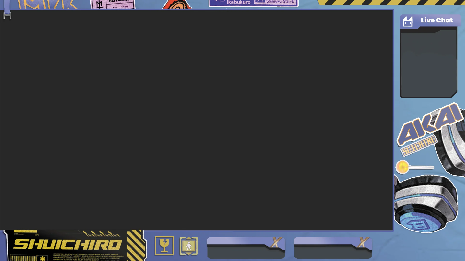 Arcade-inspired VTuber gaming overlay with a live chat panel
